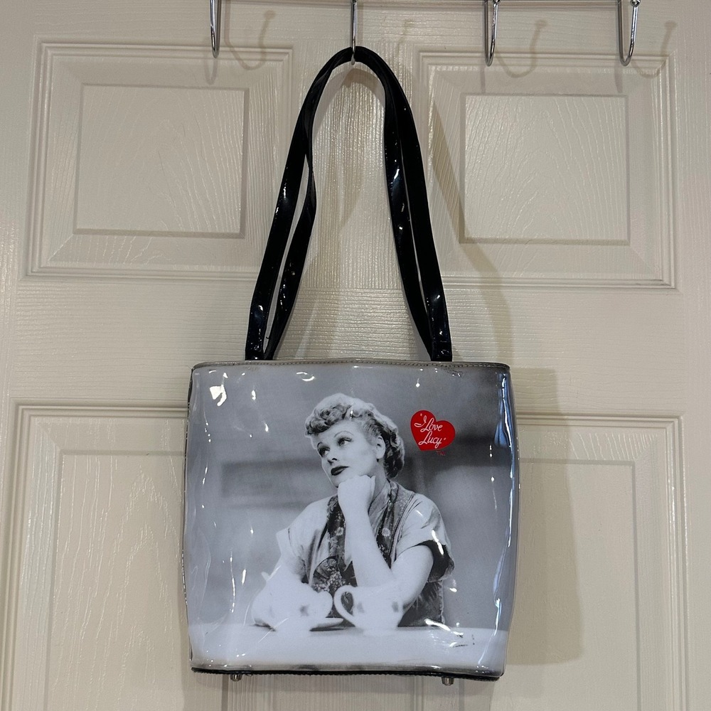 I Love Lucy Vintage Lucille Ball Graphic Tote Bag Black White Red Heart Logo